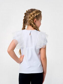 Блузка трикотажная с коротким рукавом для девочки SMIL белая 114798 - фотография