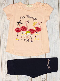 Комплект футболка и бриджи для девочки Breeze Cute Flamingos персиковый 13490 - фото