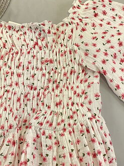 Платье для девочки муслин Mevis Цветочки белое с розовым 5037-04 - купить