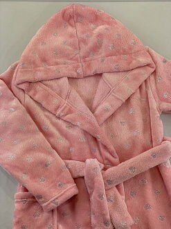 Теплый халат вельсофт для девочки Фламинго Сердечки розовый 883-916 - фото