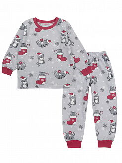 Утепленная пижама Фламинго Новогодние Коты серая 329-031 - цена