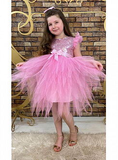 Нарядное платье для девочки Пайетка розовое 77711 - цена