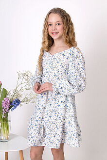 Платье для девочки муслин Mevis Цветочки белое с голубым 5037-02 - цена