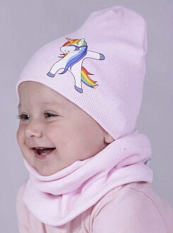 Комплект шапка и хомут для девочки Semejka Единорог розовый 9317 - цена