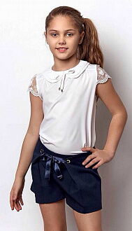 Блузка с коротким рукавом для девочки Mevis молочная 2356-01 - цена