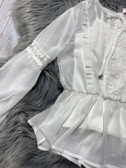 Блузка с длинным рукавом для девочки Mevis белая 3661-02 - размеры