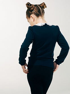 Блузка трикотажная с натуральным кружевом SMIL темно-синяя 114603 - фото