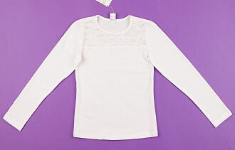 Блузка трикотажная с кружевом для девочки Valeri tex белая 2002-99-042 - фото