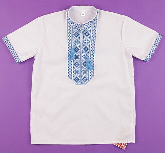 Вышиванка-сорочка с коротким рукавом для мальчика Украина Козачок синяя 2357 - цена