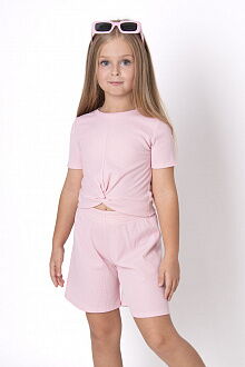 Летний костюм топ и шорты для девочки Mevis розовый 4973-01 - фото