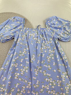 Летнее платье для девочки Mevis Цветочки голубое 4905-02 - фотография