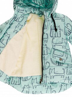 Куртка зимняя для девочки Одягайко Коты мята 20267 - фото