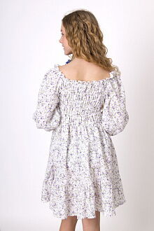 Платье для девочки муслин Mevis Цветочки белое с сиреневым 5037-03 - фото