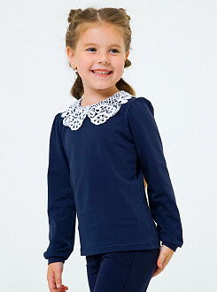 Блузка трикотажная с натуральным кружевом и длинным рукавом SMIL темно-синяя 114765 - цена
