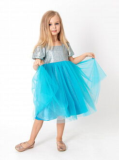 Нарядное платье для девочки Mevis голубое 4043-03 - размеры