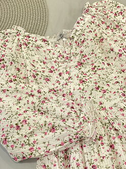 Платье для девочки муслин Mevis Цветочки белое с малиновым 5037-01 - картинка