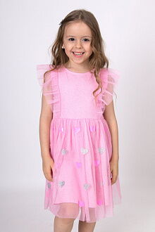 Нарядное платье для девочки Mevis Сердечки розовое 5048-01 - фото