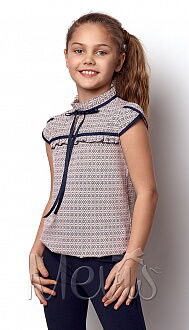 Блузка с коротким рукавом для девочки Mevis Цветок пудра 2424-04 - цена