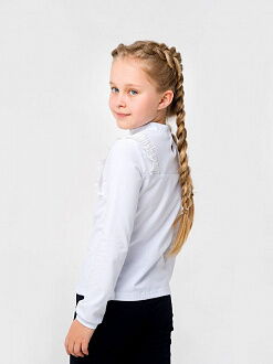 Блузка трикотажная с длинным рукавом для девочки SMIL белая 114443 - фото