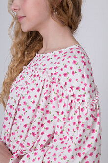 Платье для девочки Mevis Цветочки бело-розовое 4991-01 - фото