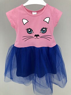 Платье для девочки Кошечка розовое с синим 002 - цена