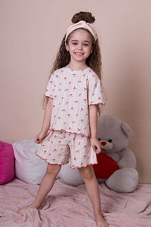 Летняя пижамка для девочки Mevis Вишенки бежевая 5039-02 - цена
