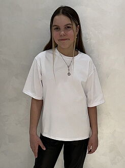 Базовая футболка оверсайз для девочки белая 1904 - фото