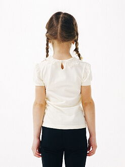 Блуза трикотажная с натуральным кружевом и коротким рукавом SMIL молочная 114637/114638 - размеры