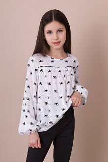 Блузка для девочки Mevis Собачки белая 5059-01 - цена