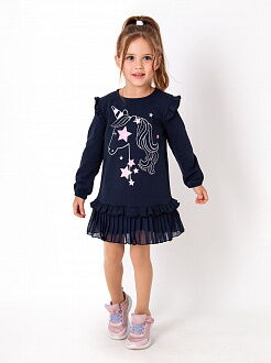 Трикотажное платье для девочки Mevis Единорог темно-синее 3933-04 - цена