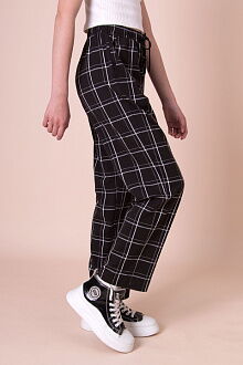 Брюки-палаццо для девочки Mevis Клетка черные 5158-01 - фото