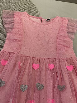 Нарядное платье для девочки Mevis Сердечки розовое 5048-01 - картинка