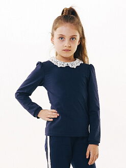 Блуза трикотажная с натуральным кружевом SMIL синяя 114639 - цена