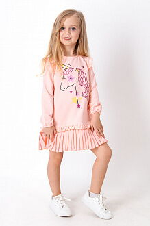 Трикотажное платье для девочки Mevis Единорог персиковое 3933-02 - цена