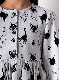 Трикотажное платье для девочки Mevis Коты серое 4316-01 - фотография
