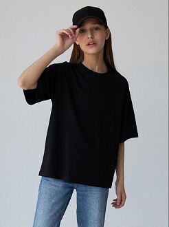 Базовая футболка оверсайз для девочки черная 1904 - цена