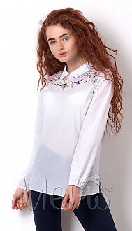 Блузка с длинным рукавом для девочки Mevis Цветы белая 2502-01 - цена