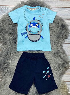 Комплект футболка и шорты для мальчика Breeze Акула голубой 13740 - фото