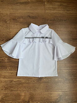 Нарядная школьная блузка для девочки белая 1308 - фото