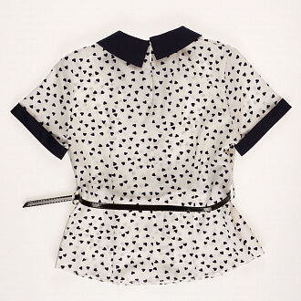 Блузка с коротким рукавом для девочки MEVIS Сердечки белая 08531 - фото