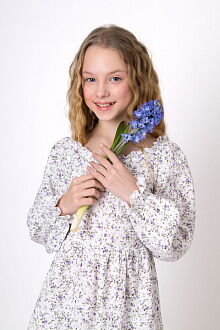 Платье для девочки муслин Mevis Цветочки белое с сиреневым 5037-03 - размеры