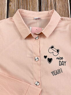 Рубашка школьная для девочки Mevis персиковая 3814-04 - фотография