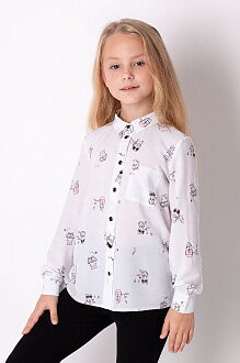 Блузка  для девочки Mevis Котики белая 3653-01  - цена