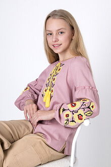 Вышиванка для девочки Mevis розовая 4896-02 - фото