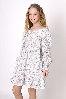 Платье для девочки муслин Mevis Цветочки белое с сиреневым 5037-03 - цена