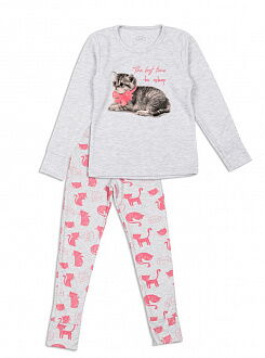 Пижама для девочки Фламинго Котик серая 247-222-19 - цена