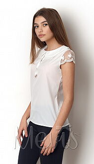 Блузка с коротким рукавом для девочки Mevis белая 2377-02 - цена