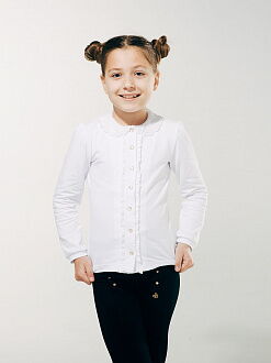 Блузка трикотажная с натуральным кружевом SMIL белая 114603 - фотография