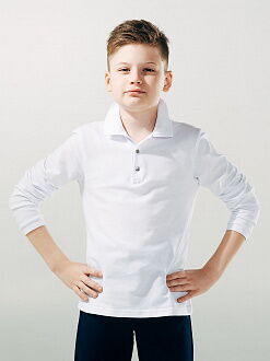 Футболка-поло с длинным рукавом для мальчика SMIL белая 114631 - цена