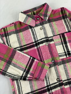 Утепленная рубашка для девочки Клетка малиновая 0408 - фото